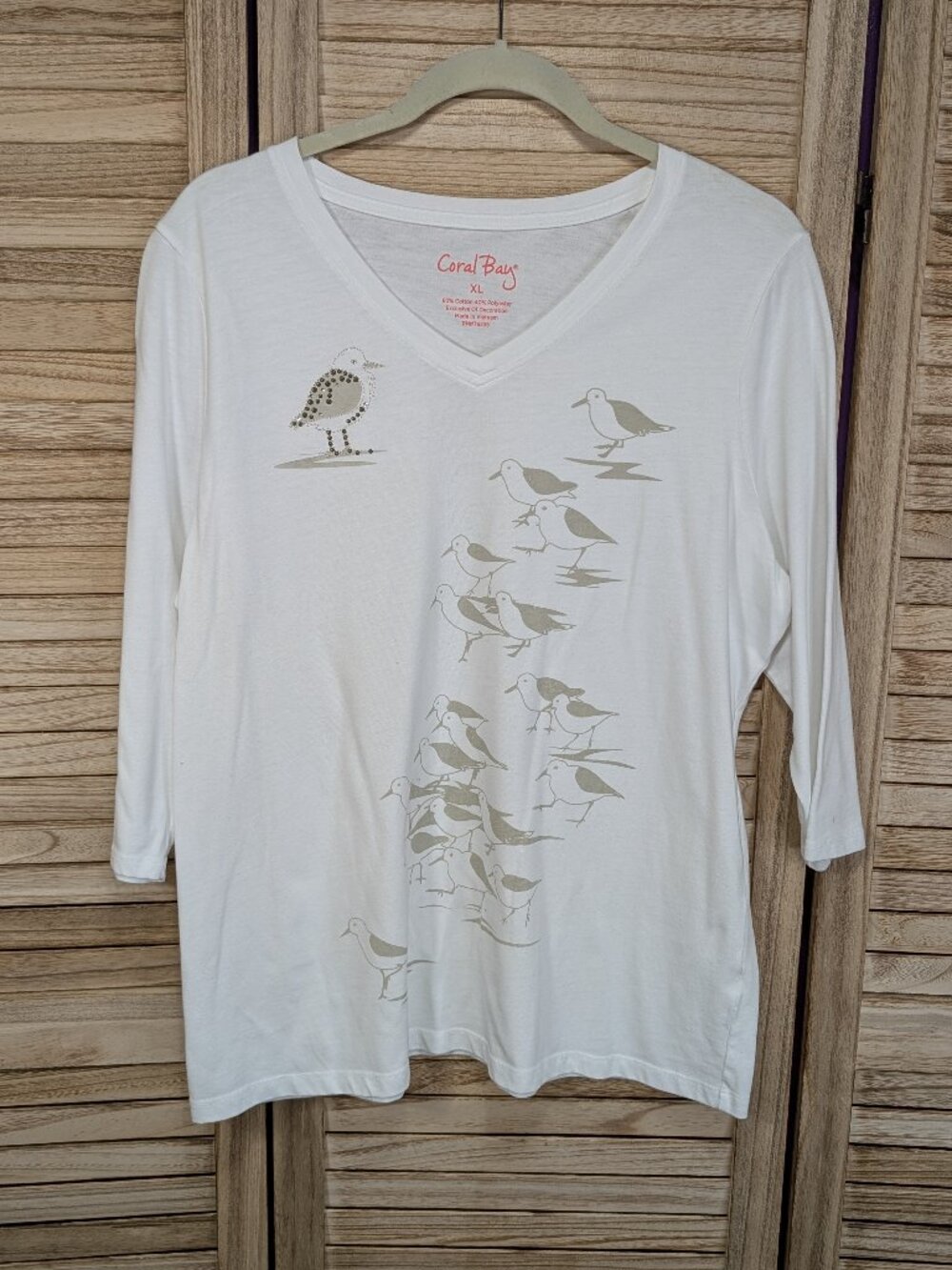 Coral Bay Bird Shirt V-Neck 3/4 Sleeve Size XL